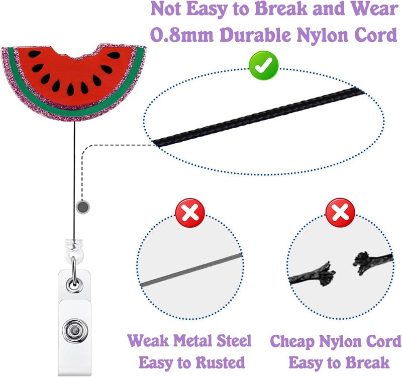 Bydevia Funny Watermelon Badge Reel Retractable for Nurse Nursing Student RN CNA Medical Worker & Teacher, Cute Nurse Badge Accessories, Summer Fruit Badge Holder with Alligator Clip & 24” Durable Nylon Cord - Image 4